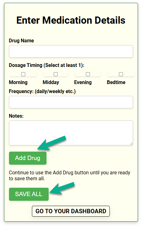 Enter medications form